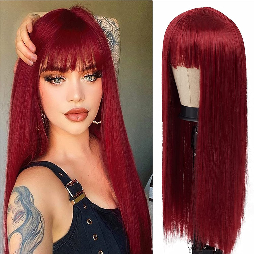 Medium Straight Bright Red Color Wig, Wig, Cosplay Wigs, Party Wig, Scene  Wig, Gothic Wig, Punk Wig, Anime Wig, Synthetic Fiber Wig, Medium Red Wigs,  Bright Red Wig, Wig for Drag Queen,