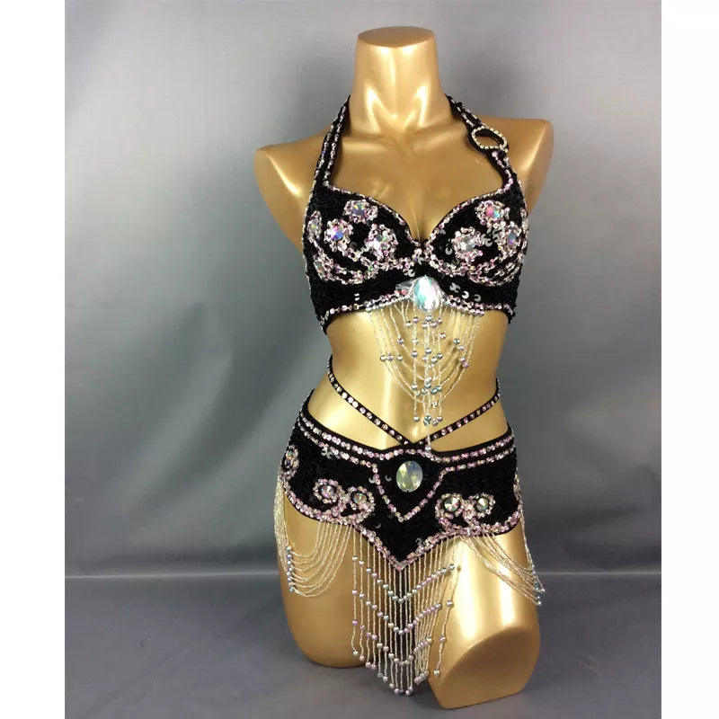 Belly Dancers Beaded Bra and Belt Set Belly Dance Costume Set with