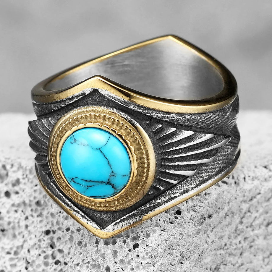 Turquoise stone store mens ring