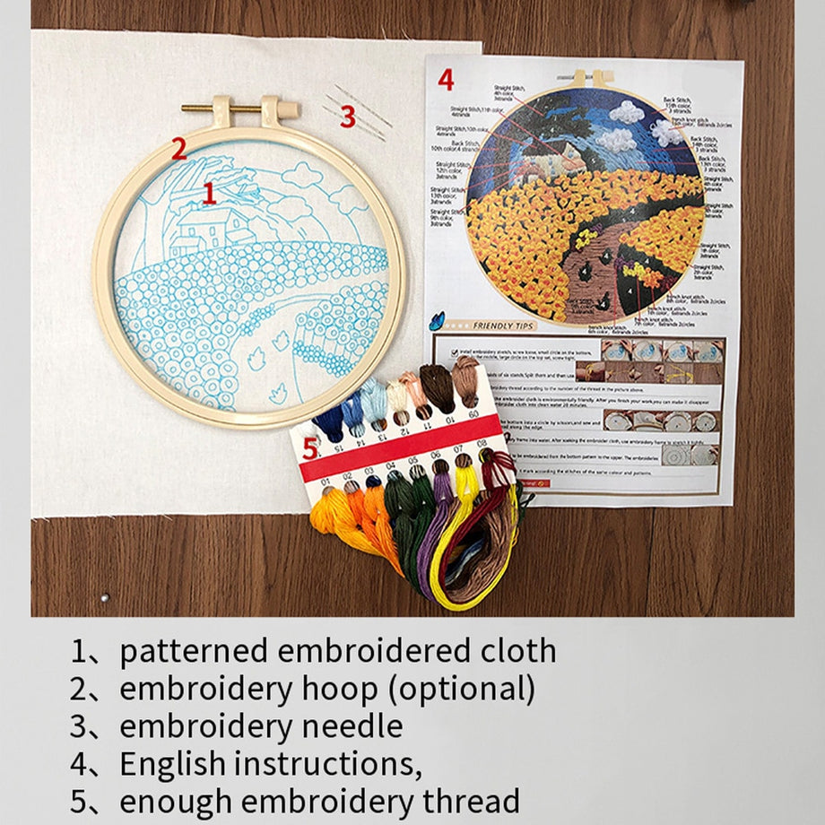 Full Range of Embroidery Starter Kit With Pattern Stamped Embroidery Kit  Including Embroidery Cloth With Pattern, Bamboo Embroidery Hoop -   Norway