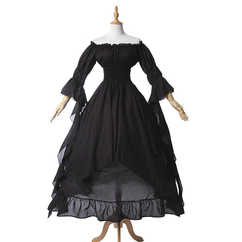 New Fashion Women Elegant Off The Shoulder Gothic Maxi Dress Vintage  Renaissance Victoria Costume Cosplay Floor Length Dress Princess Dress(No  Cloak and Other Accessories)