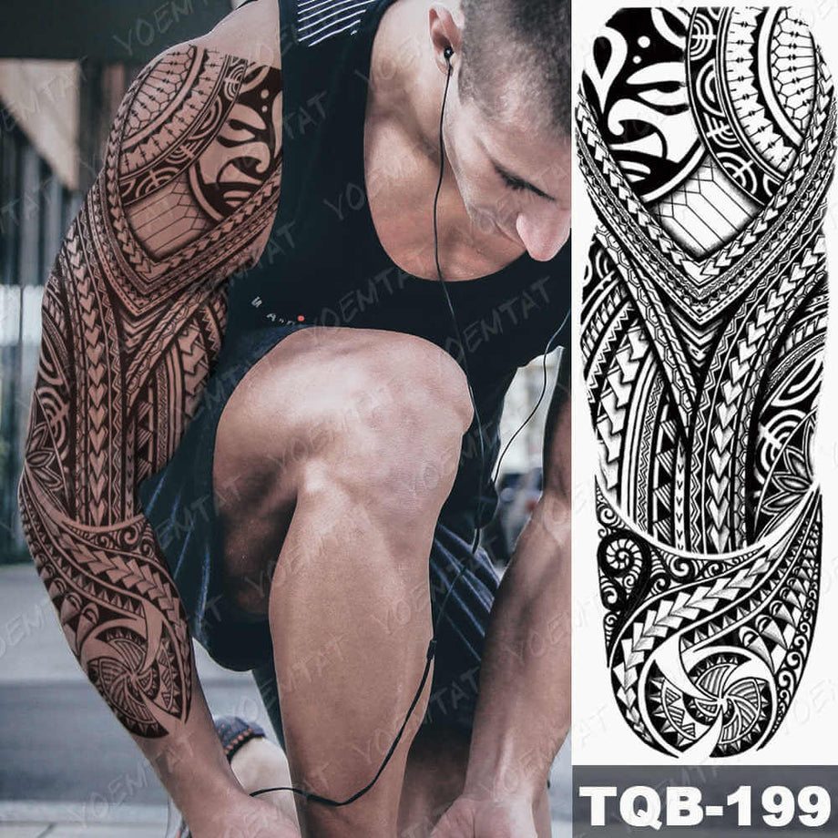 full arm temporary tattoos large totem tribal big sleeve tattoo sticker  body art sexy dragon tiger lion king tattoo designs men