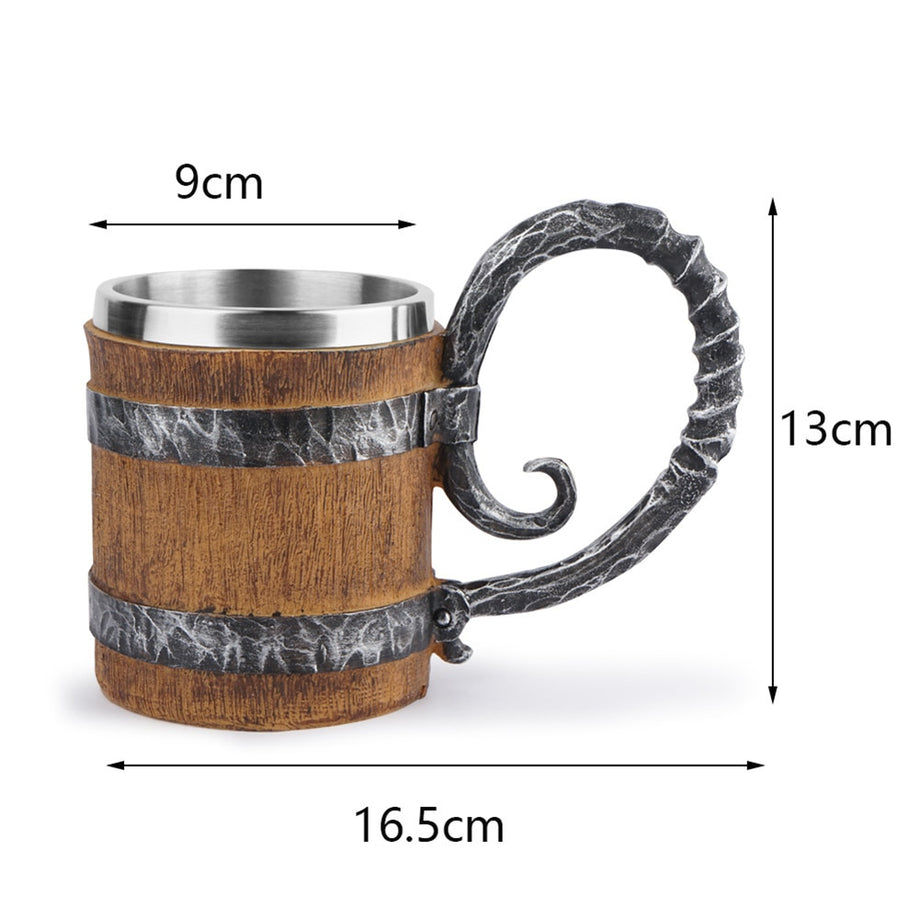 Tankard Mug, Stainless Steel Viking Beer Mug, Double-Barrel Insulation  Wooden Beer Tankard Cup, 600ml Wooden Medieval Mugs, Beer Cup Stein for