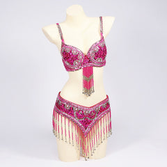  Women Beaded Bra and Belt Belly Dance Bra Belt Belly Dance  Costume Set Clothes Sexy Belly Dance Costume (Color: Pink, Size: M Cord)  (Blue L Cord) : Clothing, Shoes & Jewelry