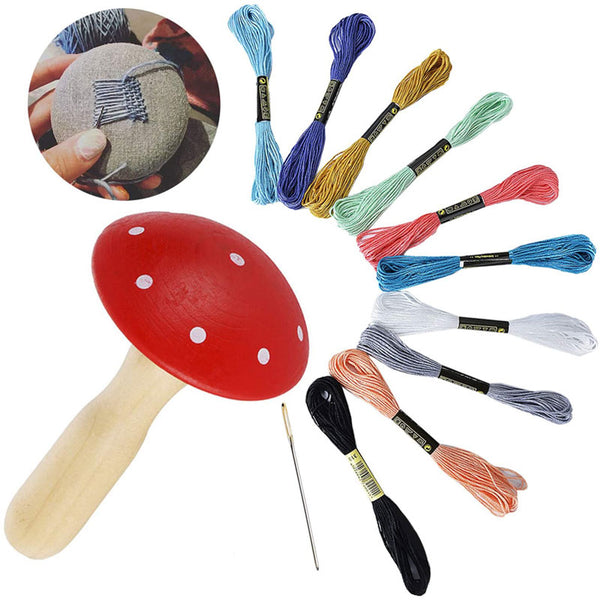 Wooden Mushroom Darning Kit Sewing Tools