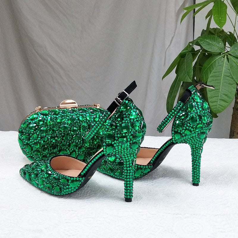 Green sale rhinestone heels